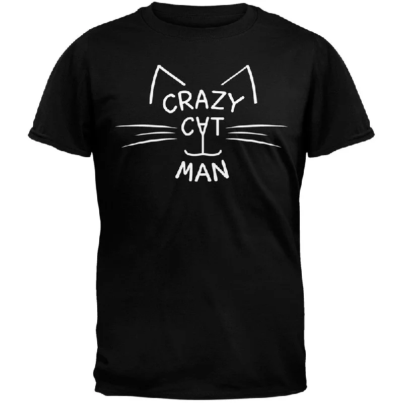 Fleece T-ShirtsCrazy Cat Man Black T-Shirt