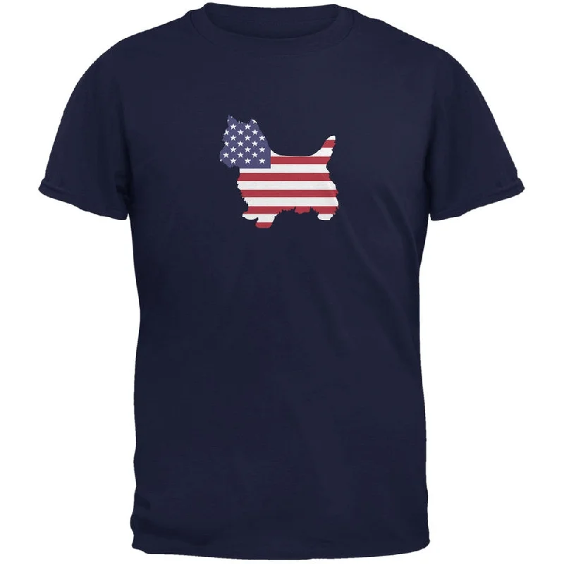 Camping T-Shirts4th of July Patriotic Dog Yorkshire Terrier Navy Adult T-Shirt