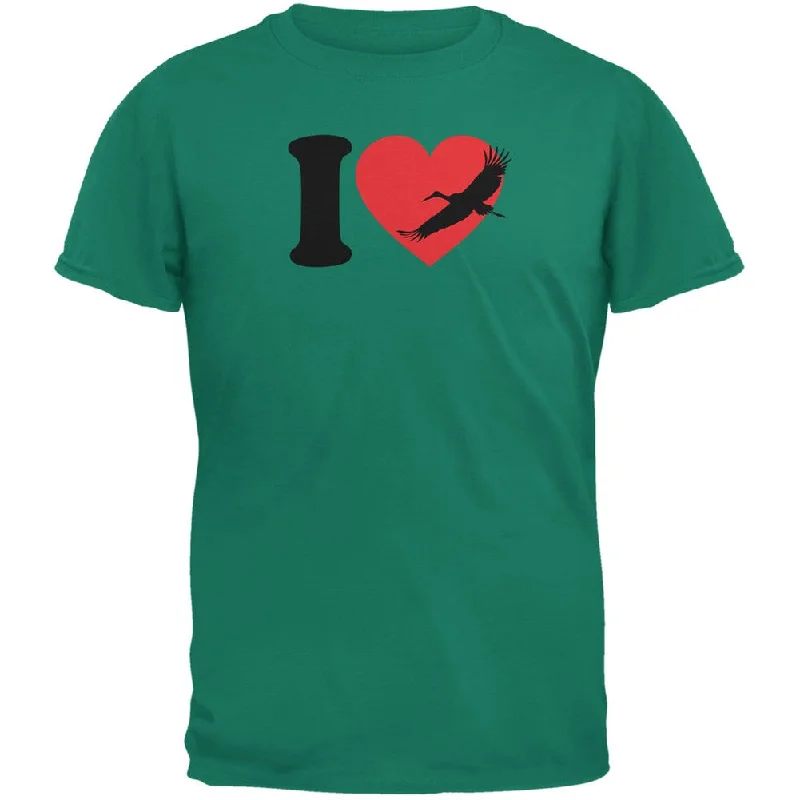 Printed T-ShirtsI Heart Love Crane Cranes Jade Green Adult T-Shirt