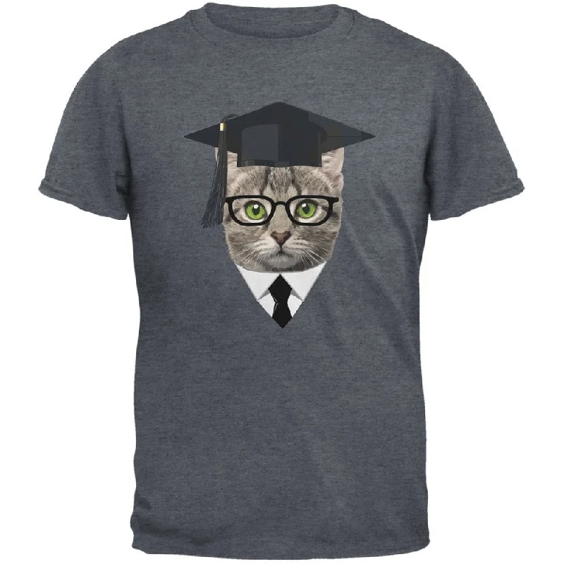 Polyester T-ShirtsGraduation Funny Cat Dark Heather Adult T-Shirt