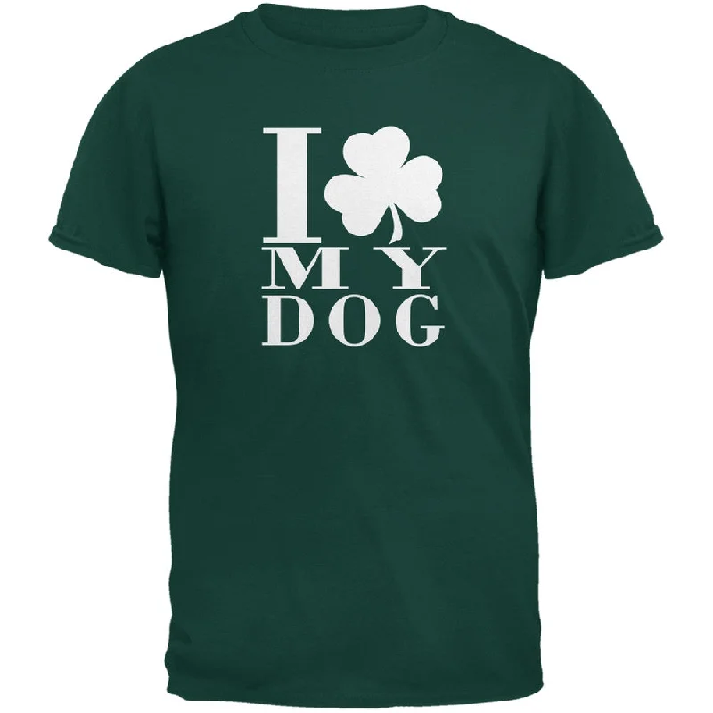 Tasseled T-ShirtsSt Patricks Day Shamrock Love My Dog Forest Green Adult T-Shirt