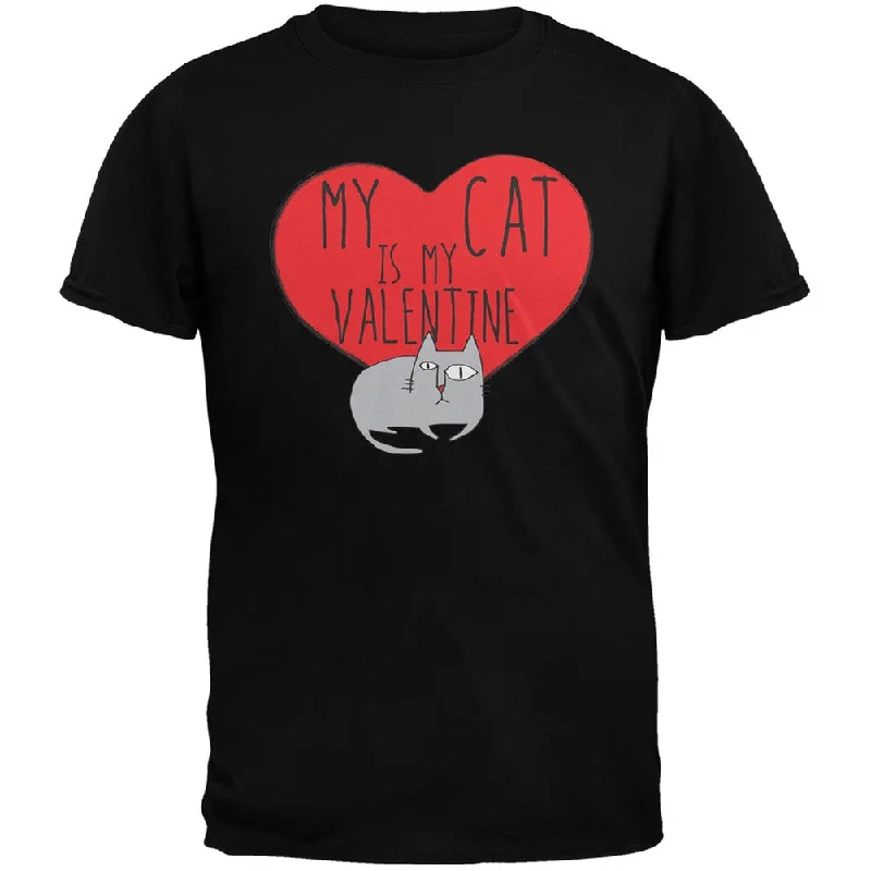 Urban T-ShirtsMy Cat Is My Valentine Black Adult T-Shirt