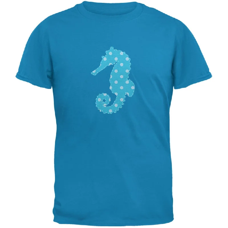 Distressed T-ShirtsSummer - Seahorse Faux Stitched Sapphire Blue Adult T-Shirt