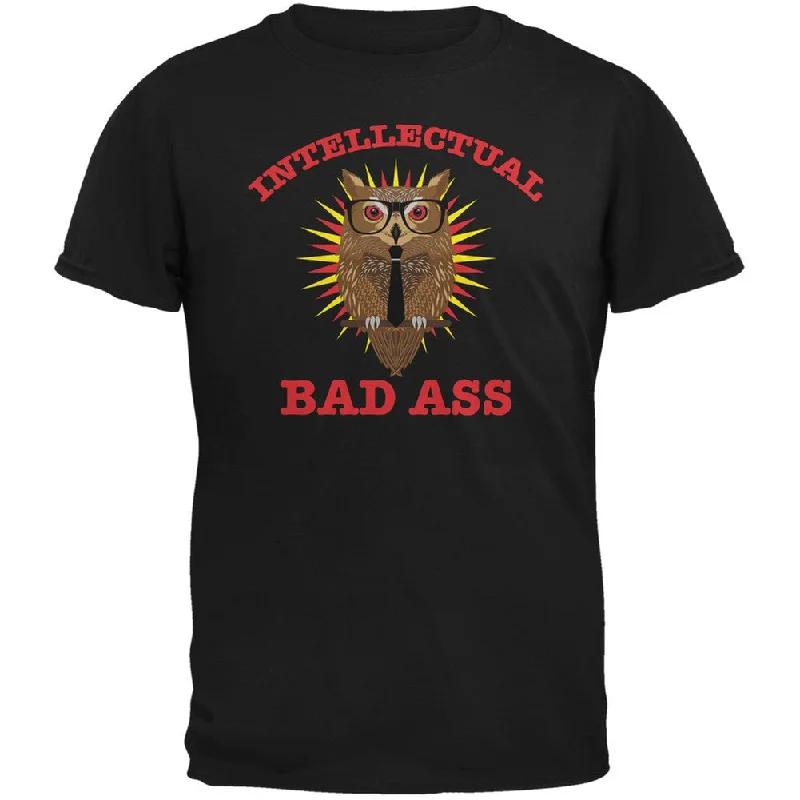 V-Neck T-ShirtsGraduation - Intellectual Bad Ass Owl Black Adult T-Shirt