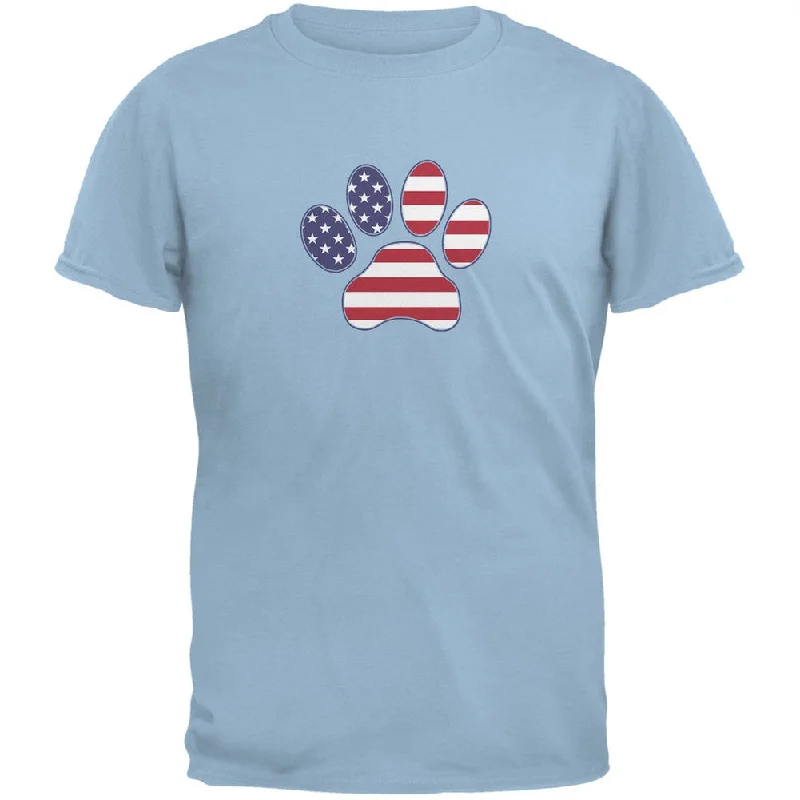 Silk T-Shirts4th of July Patriotic Dog Paw Light Blue Adult T-Shirt