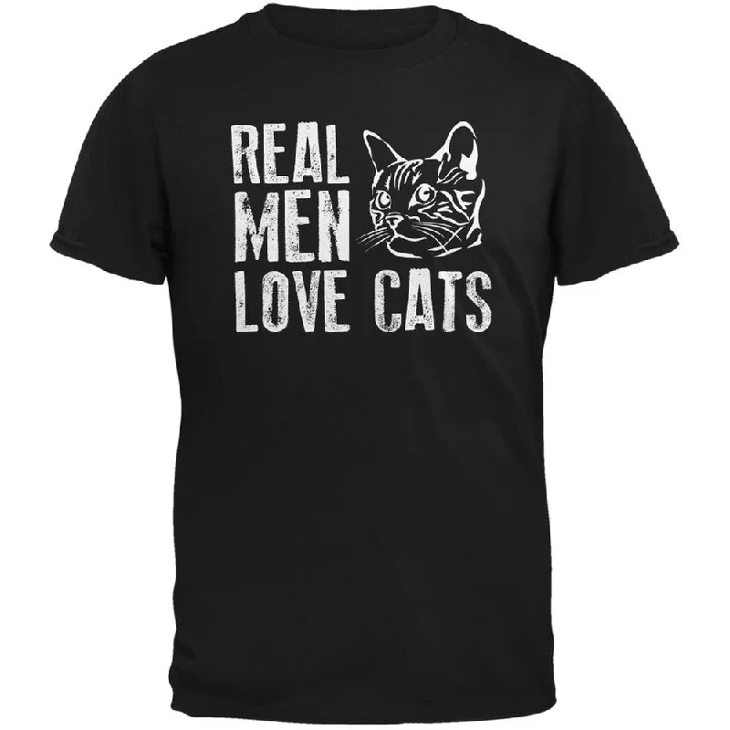 Casual T-ShirtsReal Men Love Cats Black Adult T-Shirt