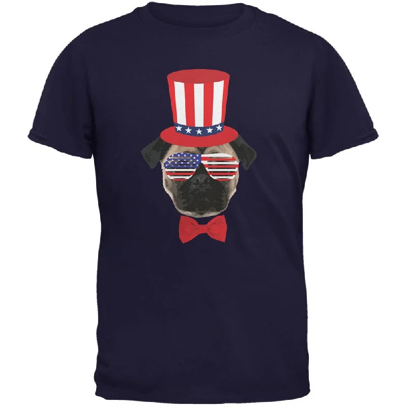 Sequined T-Shirts4th of July Funny Pug Navy Adult T-Shirt