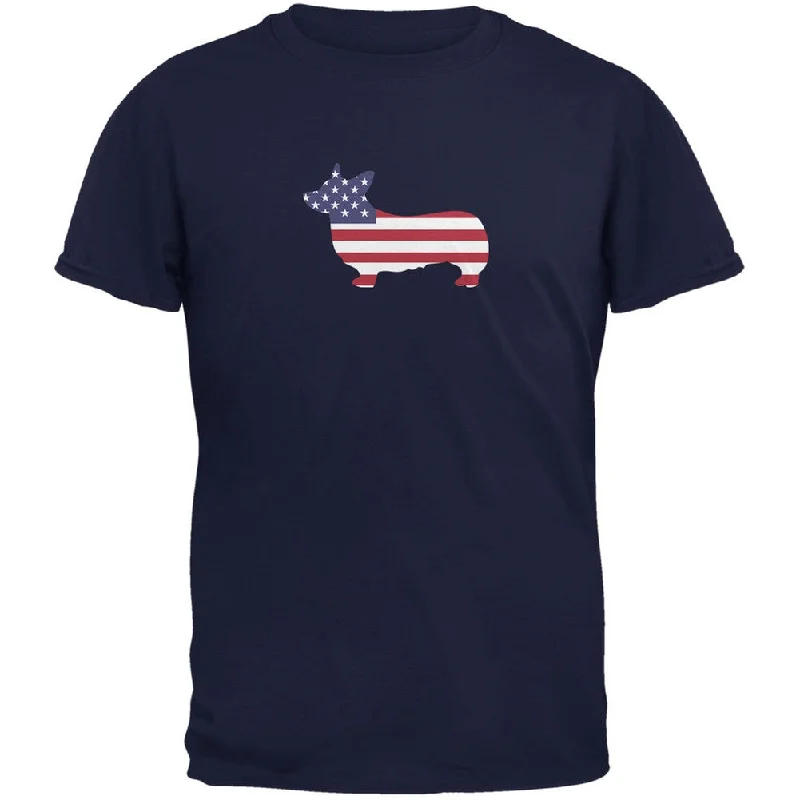 Yoga T-Shirts4th of July Patriotic Dog Welsh Corgi Navy Adult T-Shirt