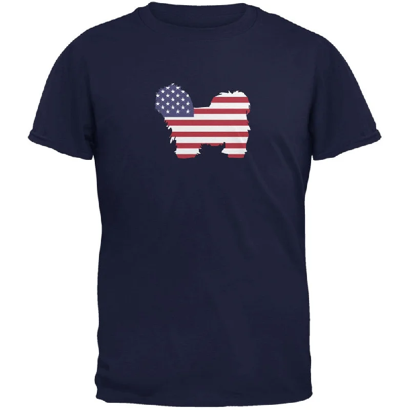 Waterproof T-Shirts4th of July Patriotic Dog Lhasa Apso Navy Adult T-Shirt