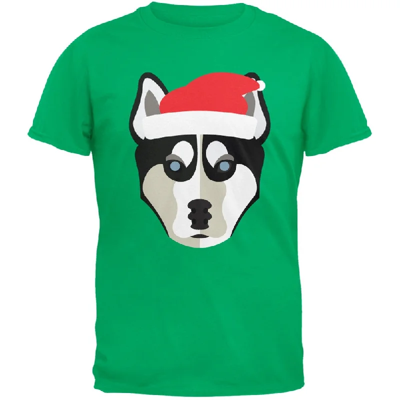 French Terry T-ShirtsHusky Santa Christmas Green Adult T-Shirt