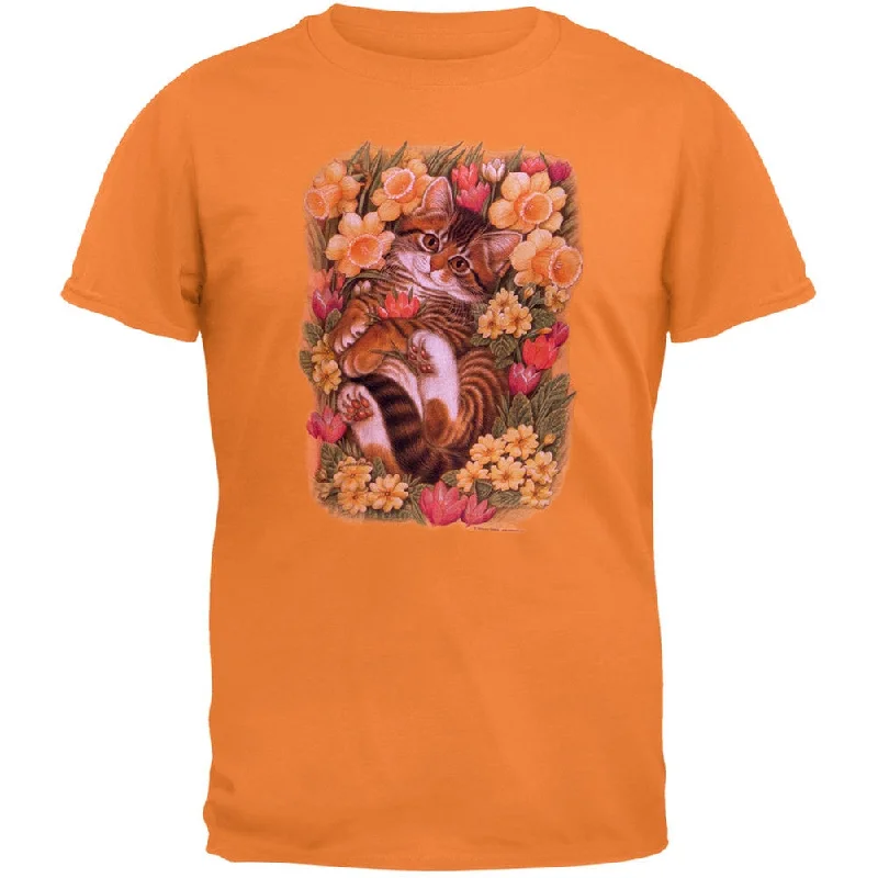 Slim Fit T-ShirtsKitten In Bed Of Flowers Adult T-Shirt