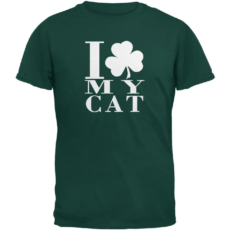 Lace-Up T-ShirtsSt Patricks Day Shamrock Love My Cat Forest Green Adult T-Shirt