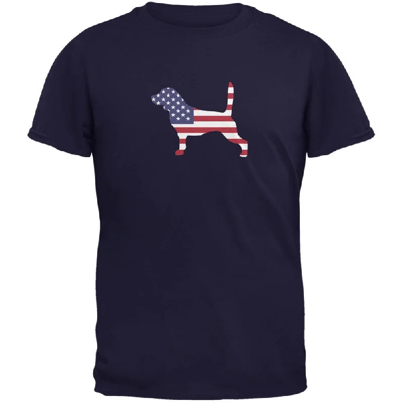 Ribbed Cuff T-Shirts4th of July Patriotic Dog Beagle Navy Adult T-Shirt