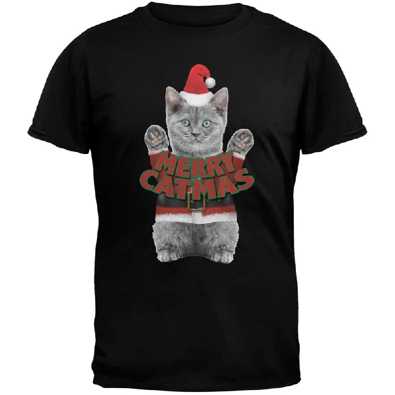 Formal T-ShirtsMerry Catmas Santa Christmas Cat Black T-Shirt