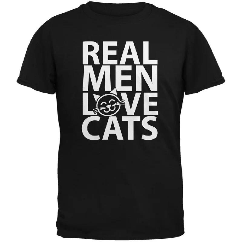 Fishing T-ShirtsValentine's Day - Real Men Love Cats Black Adult  T-Shirt