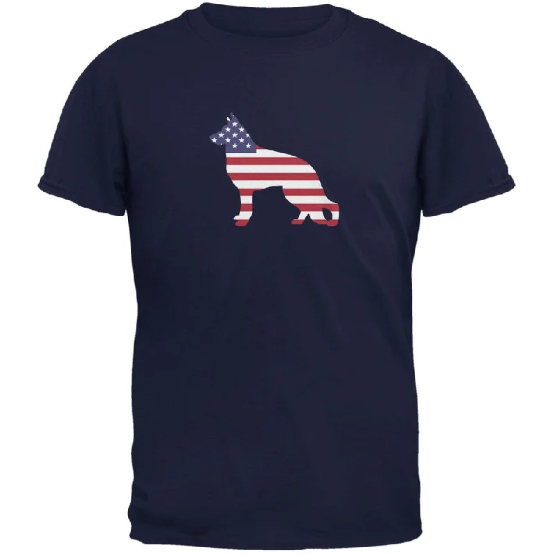 Velvet T-Shirts4th of July Patriotic Dog German Shepherd Navy Adult T-Shirt