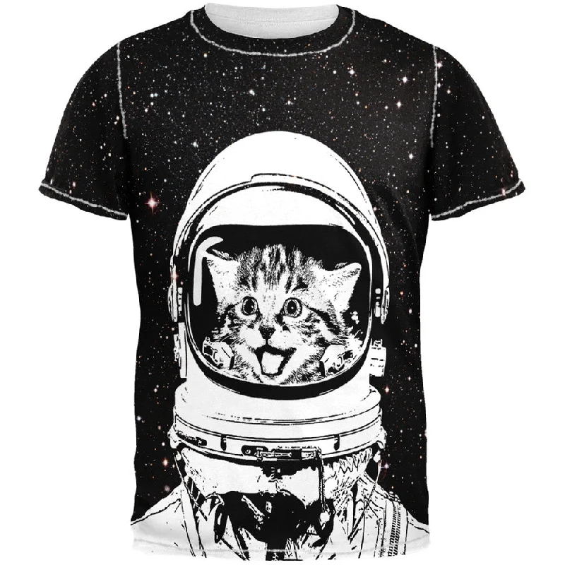 Metallic T-ShirtsCat Astronaut Adult Black Back T-Shirt