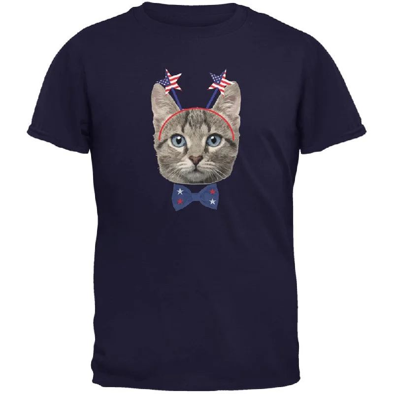 Embellished T-Shirts4th of July Funny Cat Navy Adult T-Shirt