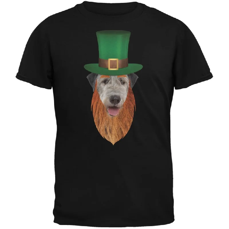 Band Merch T-ShirtsSt. Patricks Day - Irish Wolfhound Leprechaun Black Adult T-Shirt