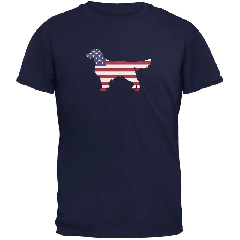 Metallic T-Shirts4th of July Patriotic Dog Golden Retriever Navy Adult T-Shirt