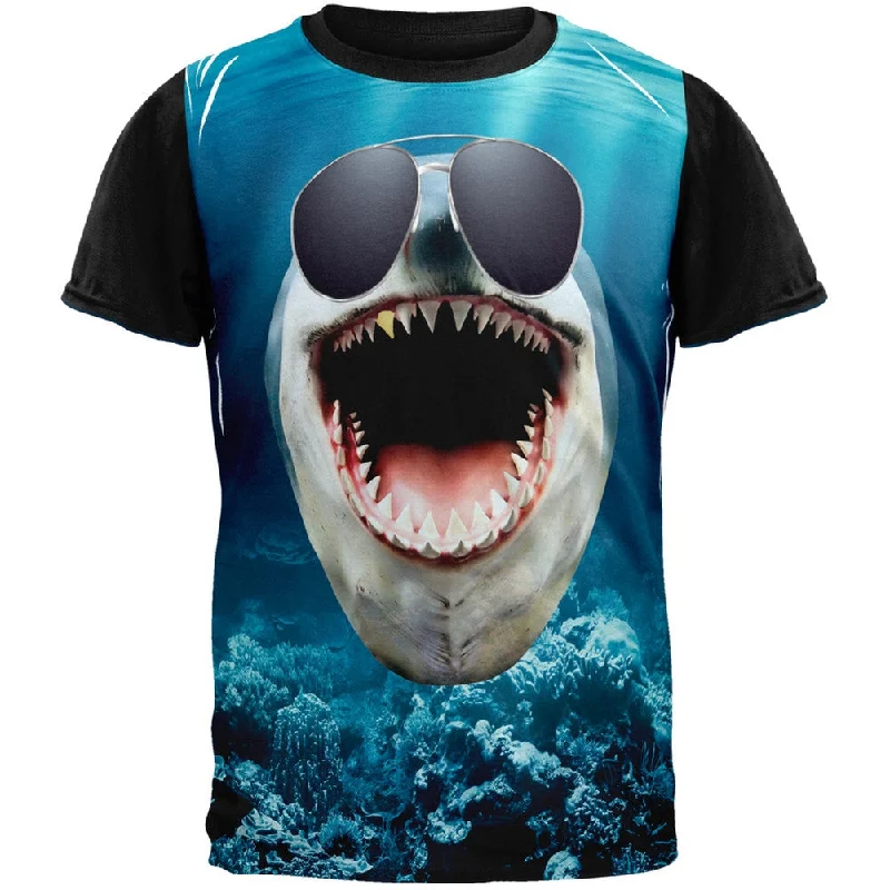 Camping T-ShirtsShark In Sunglasses Adult Black Back T-Shirt