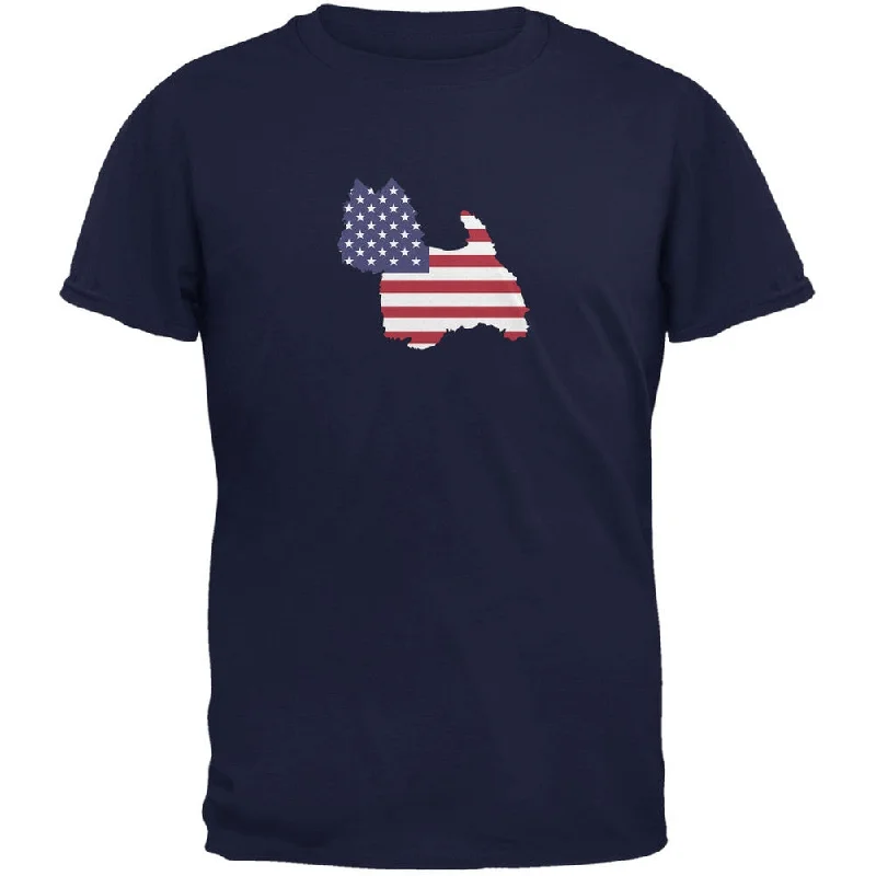 Hiking T-Shirts4th of July Patriotic Dog West Highland Terrier Navy Adult T-Shirt