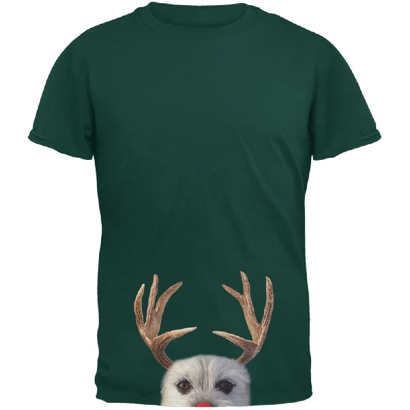 UV-Protection T-ShirtsPeeking Funny Reindeer Dog Dark Green Adult T-Shirt