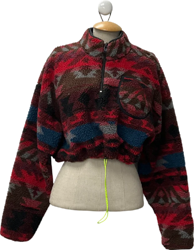 Urban Outfitters Red Plaid Fleece Crop Top Sweater Jacket UK LCroptopclassic