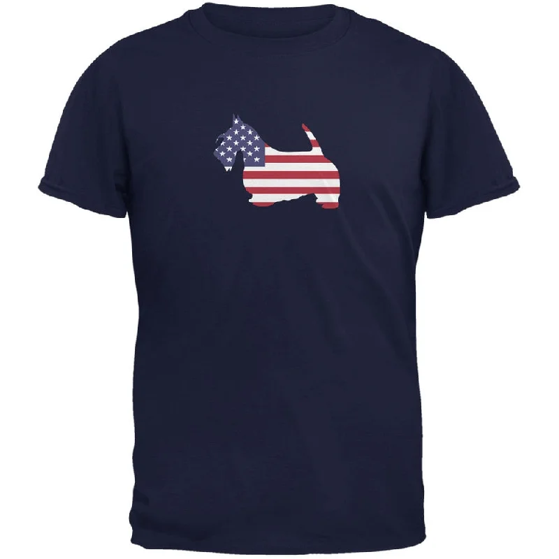 Athletic T-Shirts4th of July Patriotic Dog Scottish Terrier Navy Adult T-Shirt