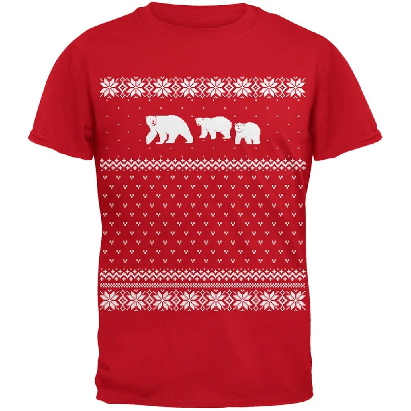 Mesh T-ShirtsPolar Bears Ugly Christmas Sweater Red Adult T-Shirt