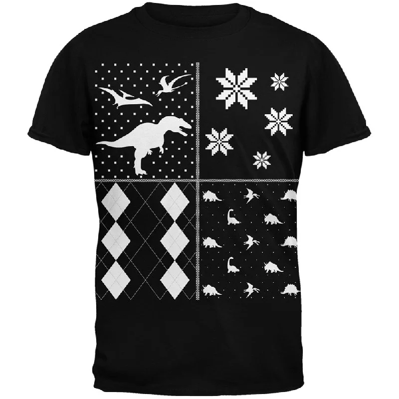 Cycling T-ShirtsDinosaurs Festive Blocks Ugly Christmas Sweater Black Adult T-Shirt