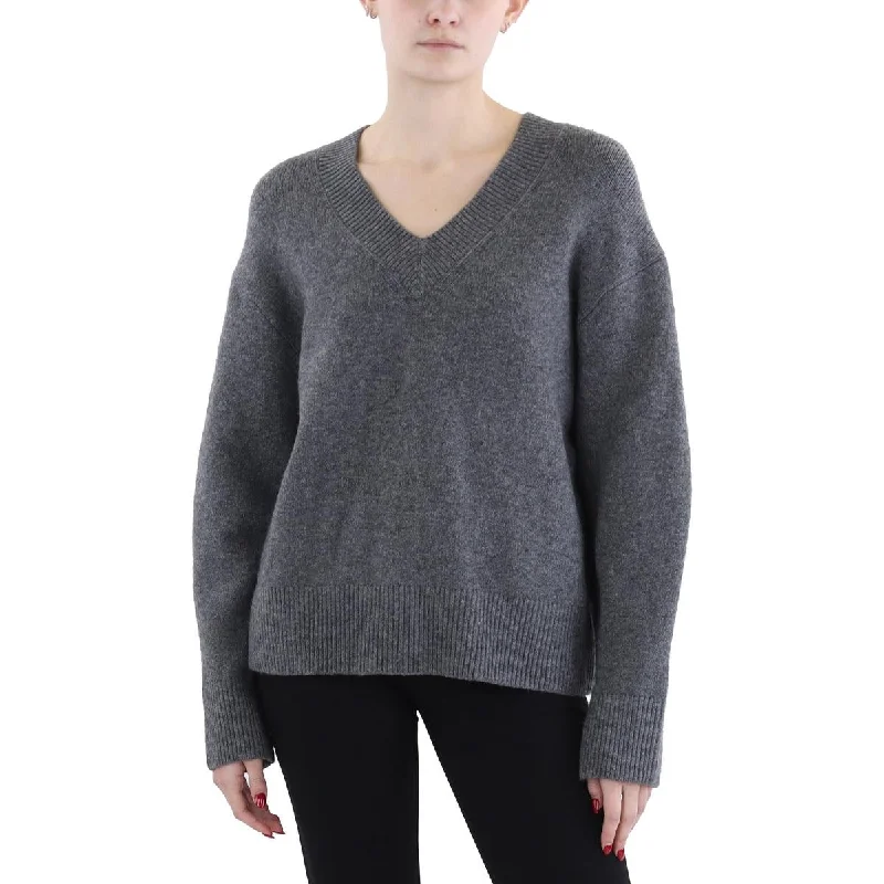 Womens Knit Ribbed Trim V-Neck Sweater