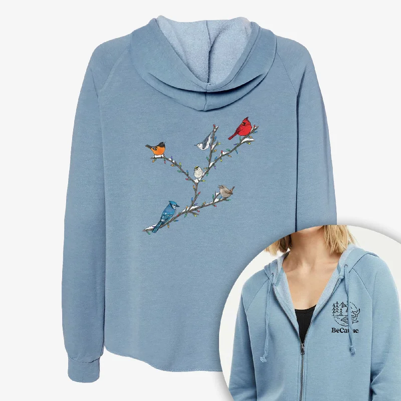 Embroidered SweatshirtsChristmas Backyard Birds - Women's Cali Wave Zip-Up Sweatshirt