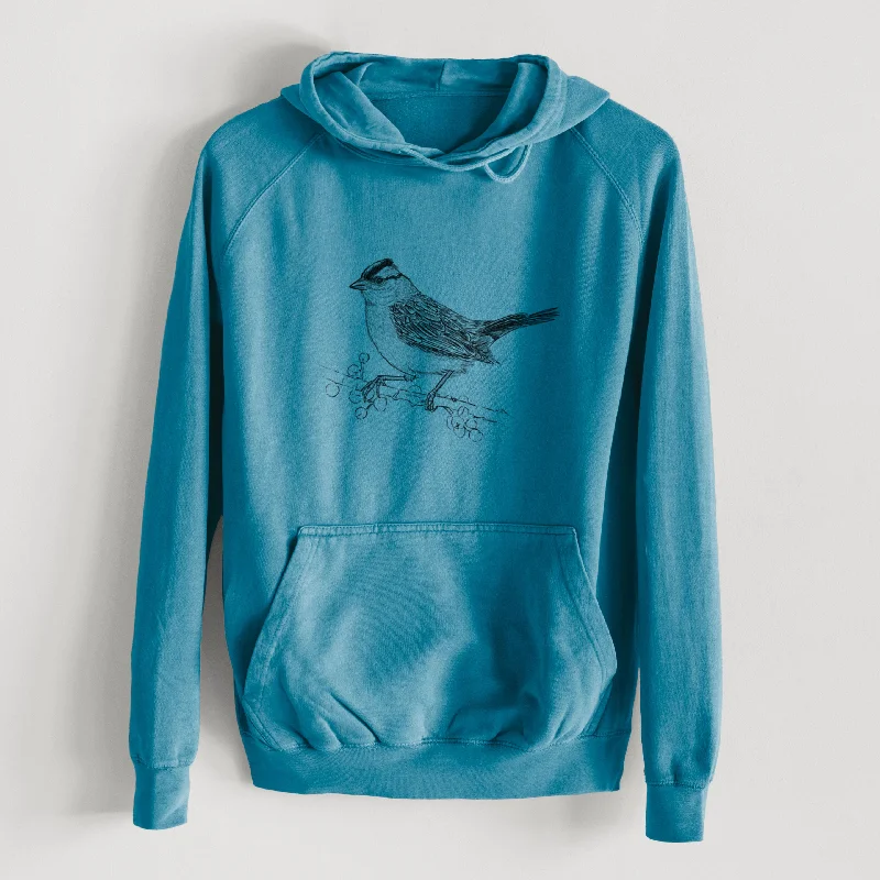 French Terry HoodiesWhite-crowned Sparrow - Zonotrichia leucophrys  - Mid-Weight Unisex Vintage 100% Cotton Hoodie