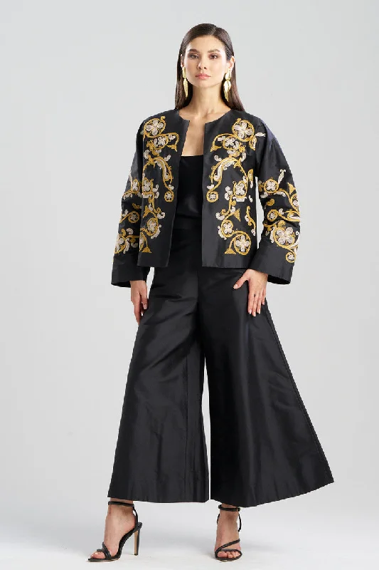 Silk Dupioni Embroidered Crop JacketCroptopaumented