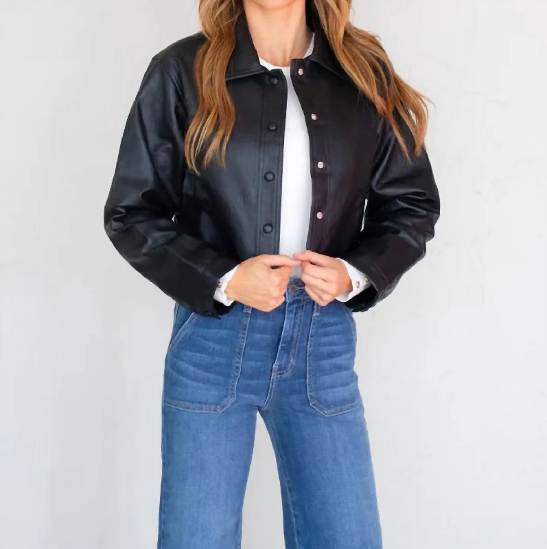 Evolving Vegan Leather Crop Shacket In BlackCroptopcolor