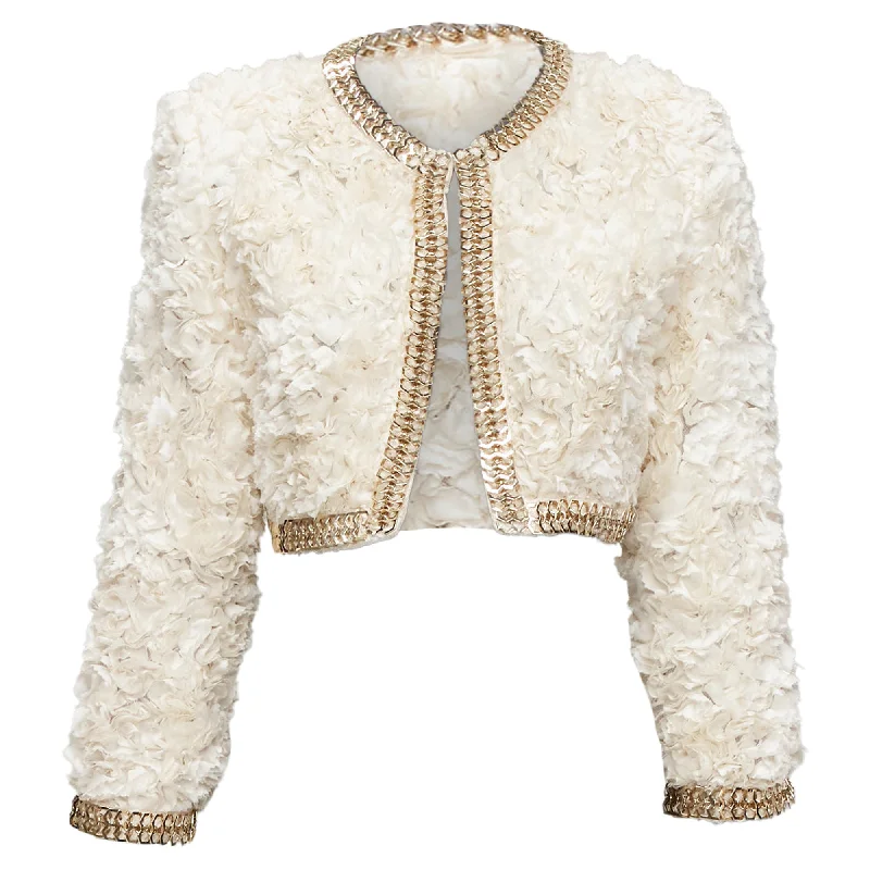 Givenchy Silk Applique Ruffle Gold Brass Chain Cropped JacketCroptopdesign