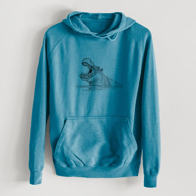 Logo HoodiesHippo - Hippopotamus amphibius  - Mid-Weight Unisex Vintage 100% Cotton Hoodie