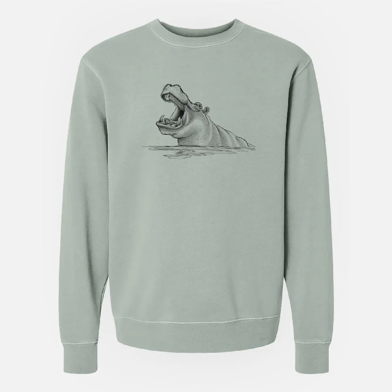 Linen Blend SweatshirtsHippo - Hippopotamus amphibius - Unisex Pigment Dyed Crew Sweatshirt