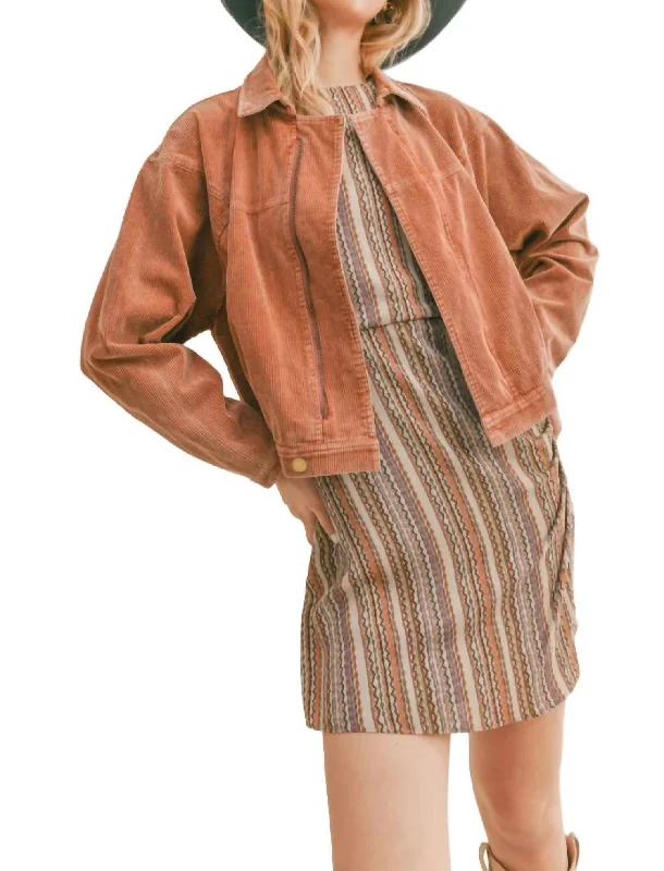 Kahlo Washed Cord Crop Jacket In RustCroptopfabric