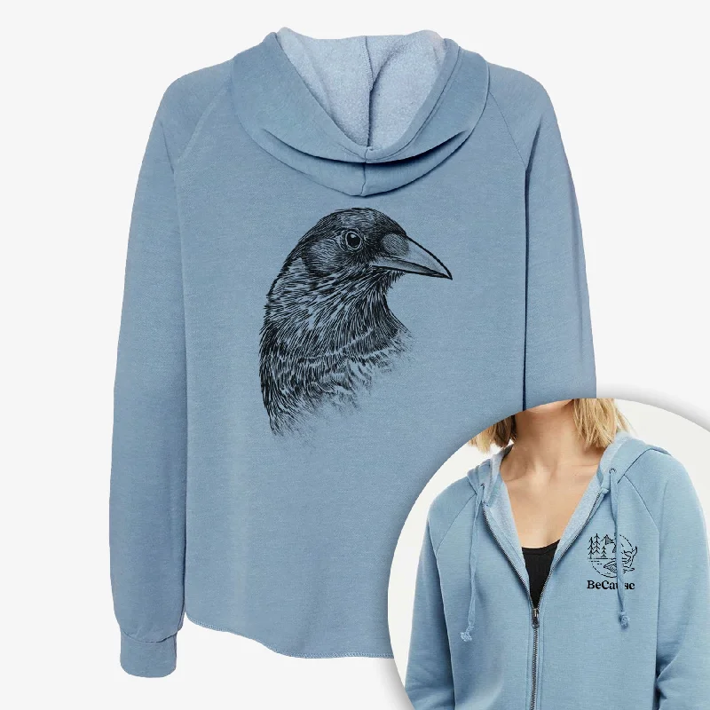 Fleece SweatshirtsAmerican Crow Bust - Corvus brachyrhynchos - Women's Cali Wave Zip-Up Sweatshirt