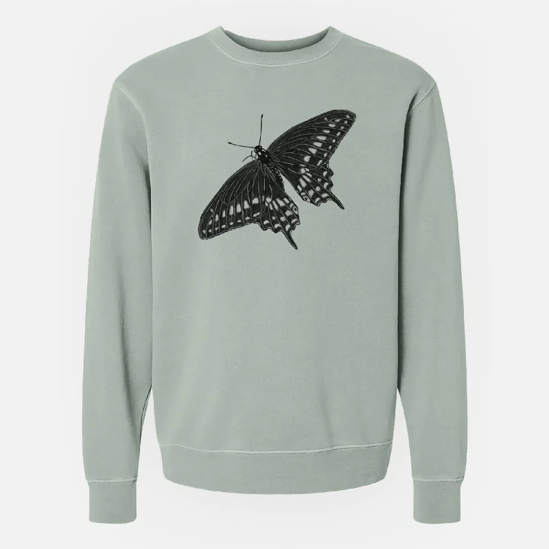 Linen Blend SweatshirtsBlack Swallowtail Butterfly - Papilio polyxenes - Unisex Pigment Dyed Crew Sweatshirt