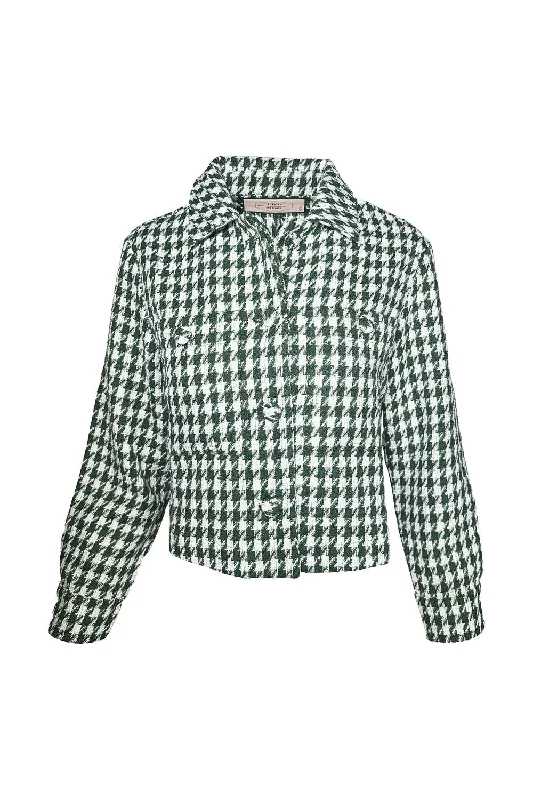 Women’S Geometric Tweed Cropped Jacket In Green/ivoryCroptopstripes