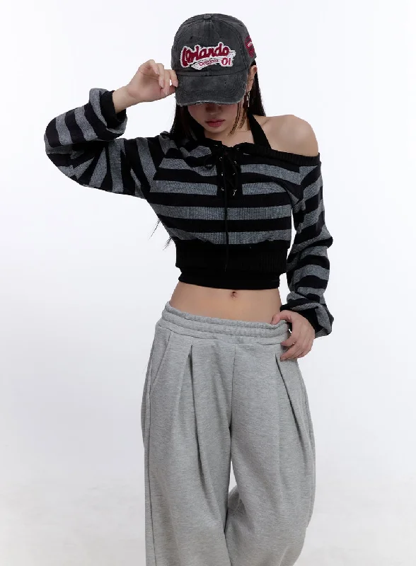 Striped Crop Knit Sweater CJ509Croptoplook