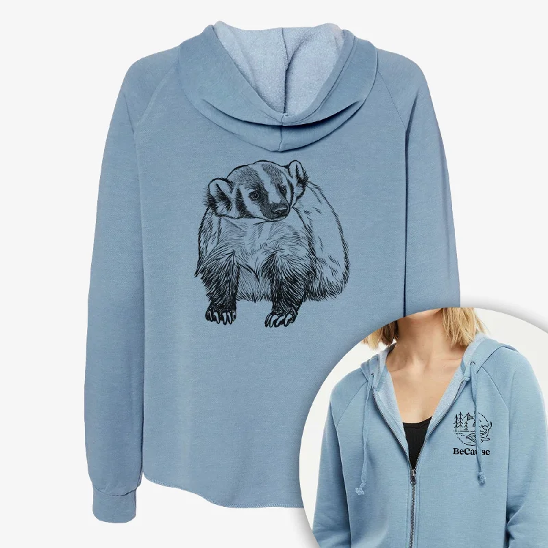 Patchwork SweatshirtsAmerican Badger - Taxidea taxus - Women's Cali Wave Zip-Up Sweatshirt