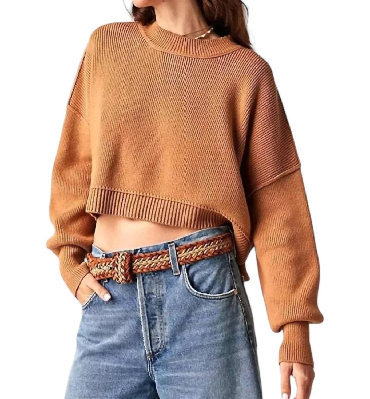 Easy Street Crop Pullover Sweater In Golden SquashCroptopwear