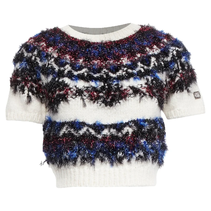 Chanel fluffy lurex intarsia crystal cc cropped sweaterCroptopfabric