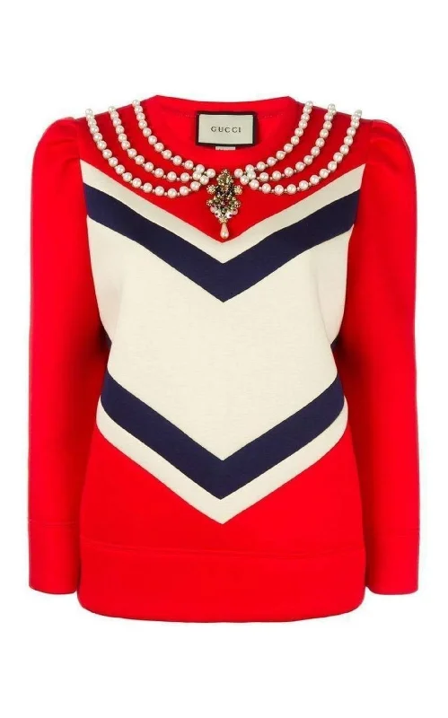 Fringed HoodiesPearl Embellished Jersey Sweatshirt