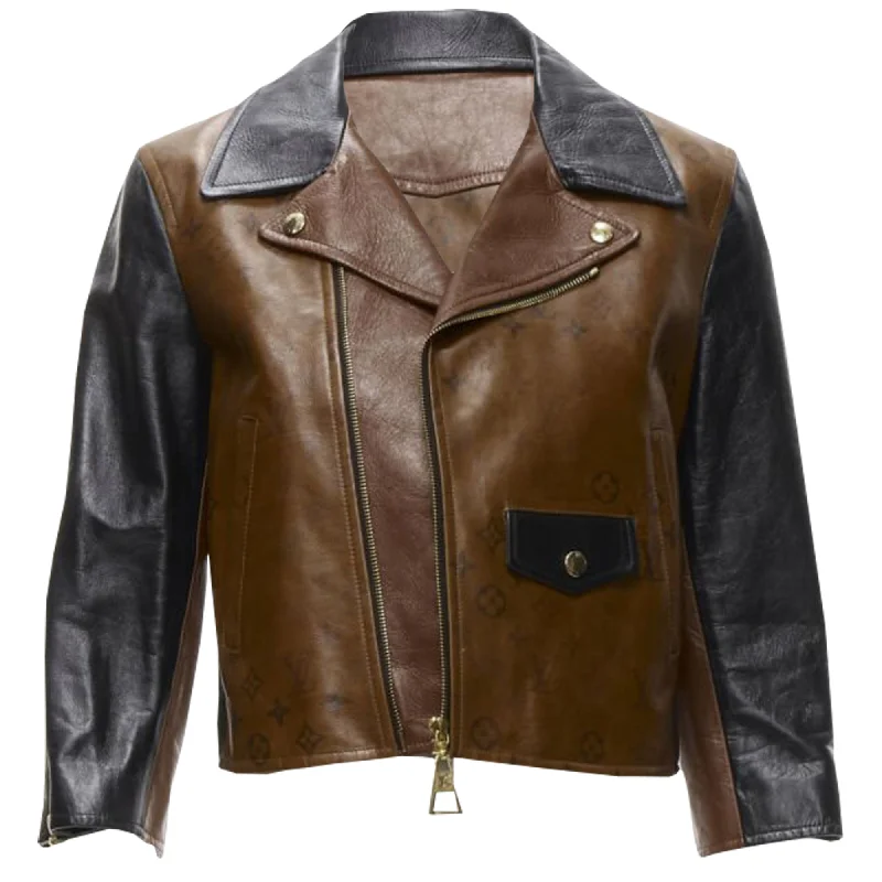 Louis Vuitton Tattoo Monogram cropped calfskin leather biker jacketCroptopcollar