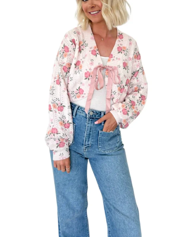 Pretty As Can Be Cropped Floral Cardigan In PinkCroptopar